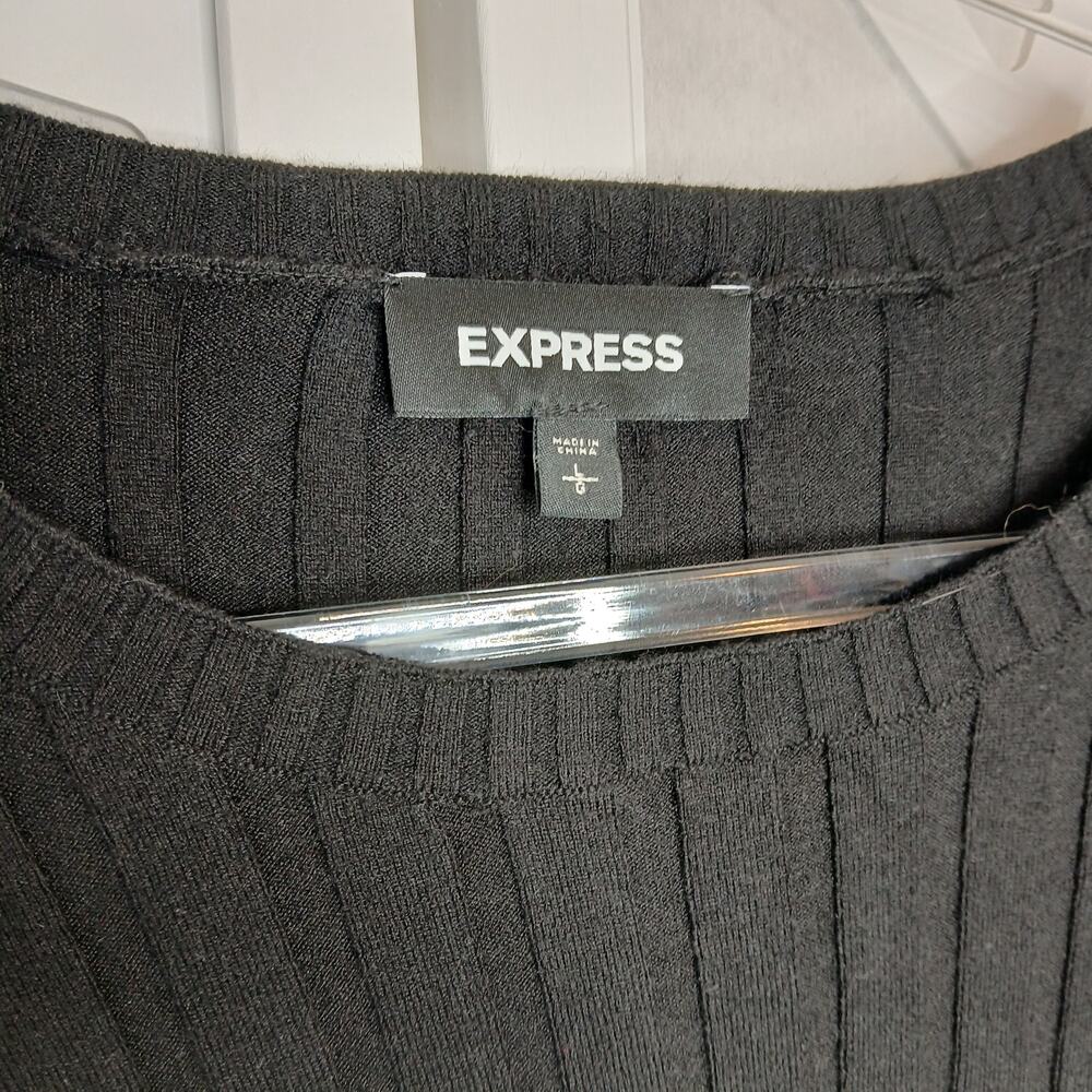Express Black Stretch Ribbed Crop Crew Neck Sweater Womens LG Goth Academia - Picture 4 of 9